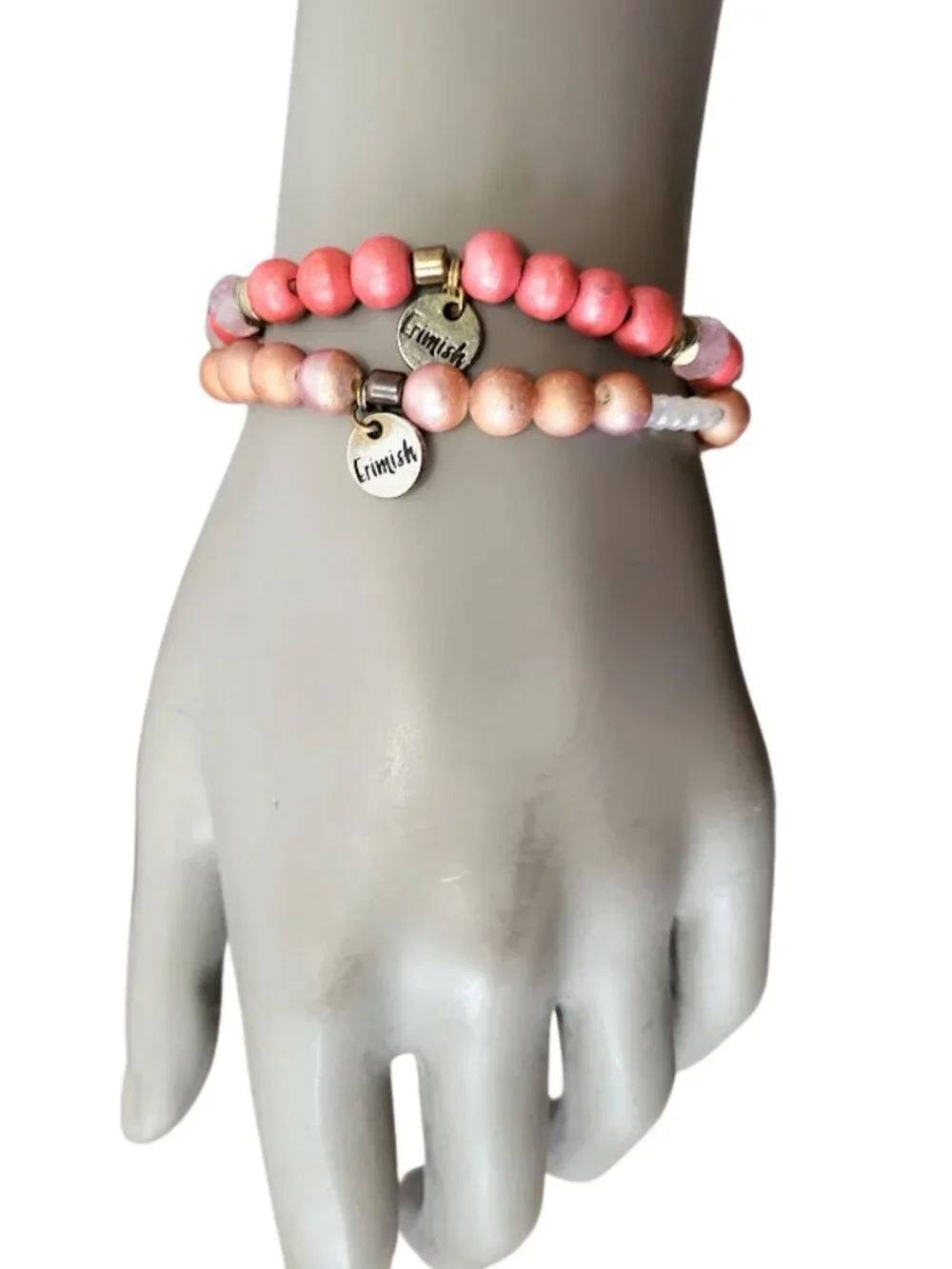 ERIMISH Pink & Peach Beaded Stackable Stretch Bracelets - Set of 2